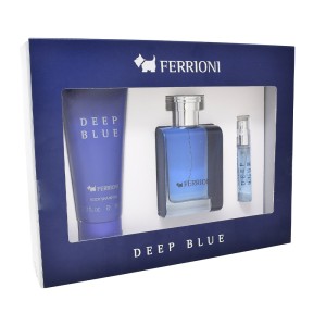 Ferrioni Set Deep Blue 3pz 100ml Edt Spray/ Body Shampoo 100ml/ 6ml Edt Spray Caballero